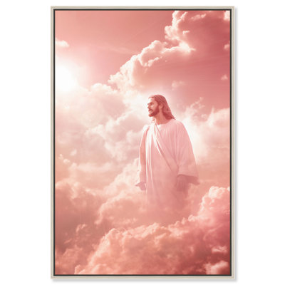 Art Remedy Clouds of Jesus_ Grace, art mural chrétien, toile encadrée, cadre argenté, 24 x 36