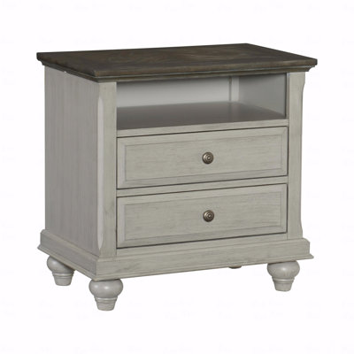 Classic Light In Gray Finish 1Pc Nightstand With 2X Drawers And Storage Cubby Dark Brown Top Modern Farmhouse Design Bedroom Furniture Side Table