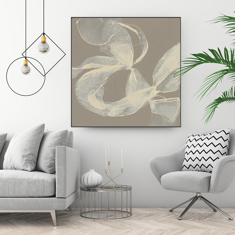 «White Ribbon On Beige II», toile encadrée par Giant Art, H 30 po x l 30 po