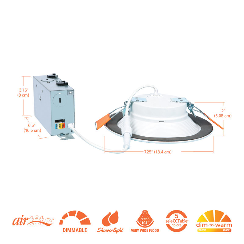 5.75'' Selectable Color Temperature Dimmable Air-Tight IC Rated LED Canless Recessed Lighting Kit