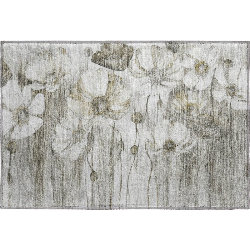 Tapis taupe Prisco lavable à la machine de qualité supérieure, Rectangle 1 pi 8 po x 2 pi 6 po