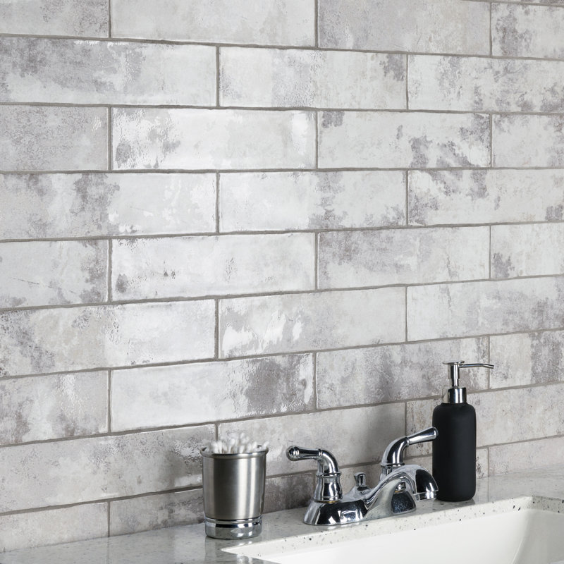 Biarritz 3" x 11.88" Straight Edge Ceramic Brick Look Subway Wall Tile, Blue