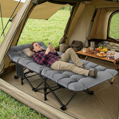 Pliant pour camper, lit robuste avec sac de transport, lit de camp portatif double couche Oxford