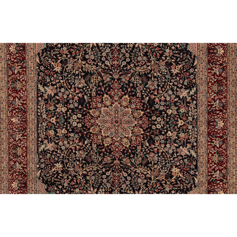 Hand Knotted Wool Oriental Area Rug in Navy And Red