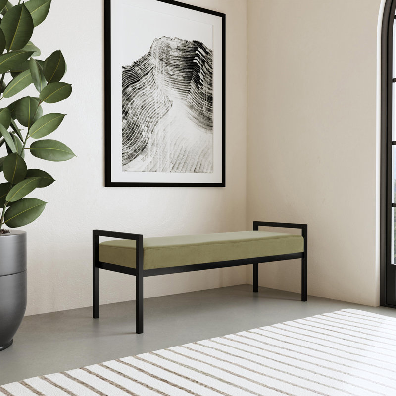Banc rembourré Loxe, Velours vert sauge clair