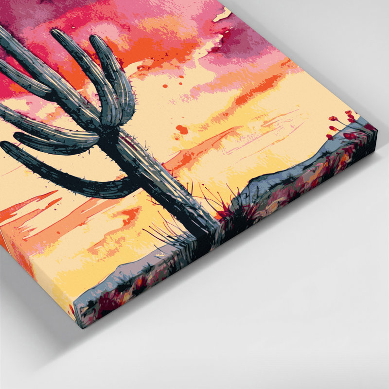 «Southwestern Plants Saguaro Cactus 190», art mural sur toile orange, H 24 po x l 36 po
