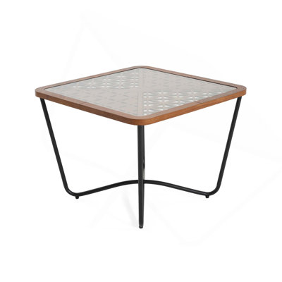Table basse de conception industrielle avec plateau en verre trempé et structure en métal pour les espaces de vie modernes