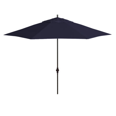 Parasol de patio en bronze 11 pieds avec manivelle en aluminium Sunbrella bleu marine
