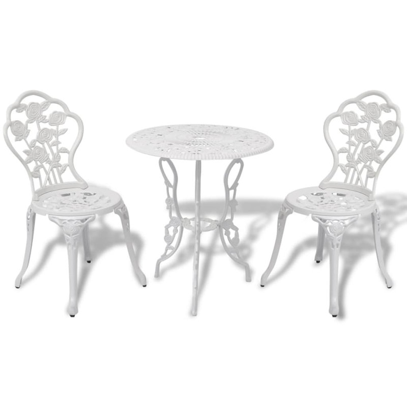 Ensemble bistro d'extérieur moyen en aluminium coulé blanc