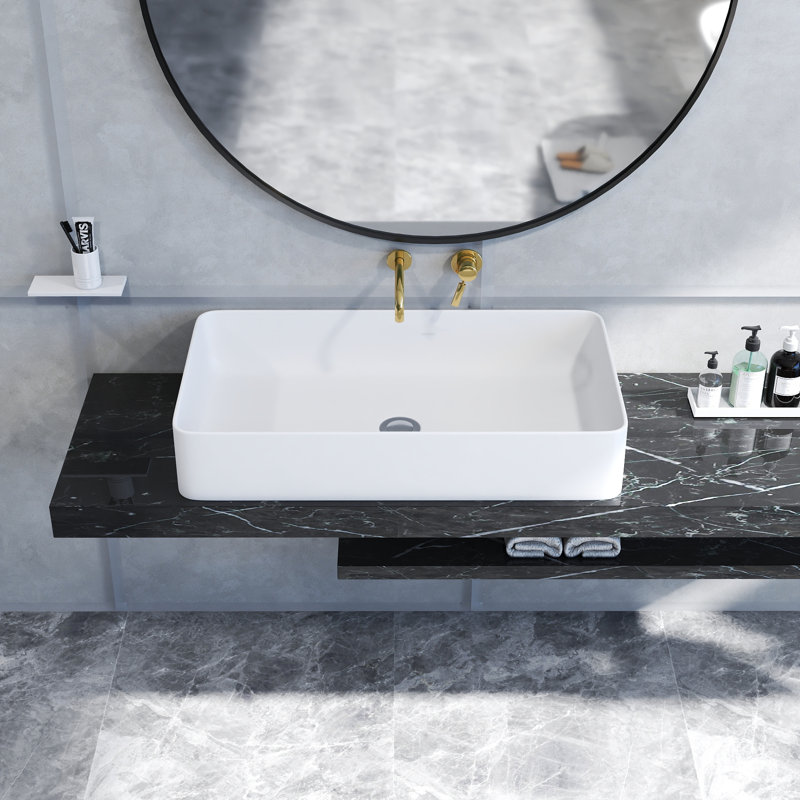 Lavabo de salle de bain rectangulaire en céramique blanc 24 po L