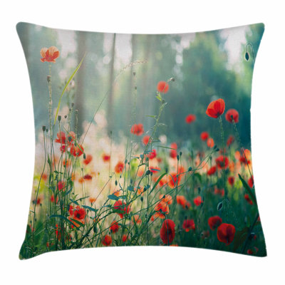Nature Wild Poppy Field Square Pillow Cover