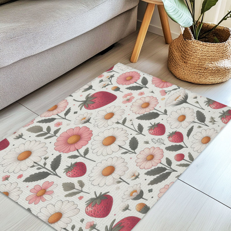 Tapis tressé Strawberry Flower Fields, Rectangulaire 3 pi x 5 pi