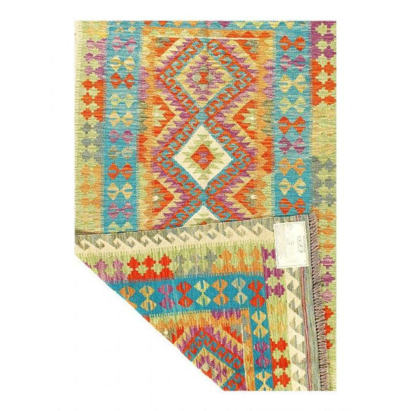 Tapis oriental bleu / rose en laine / coton 3 pi 11 po x 6 pi 11 po Oriental