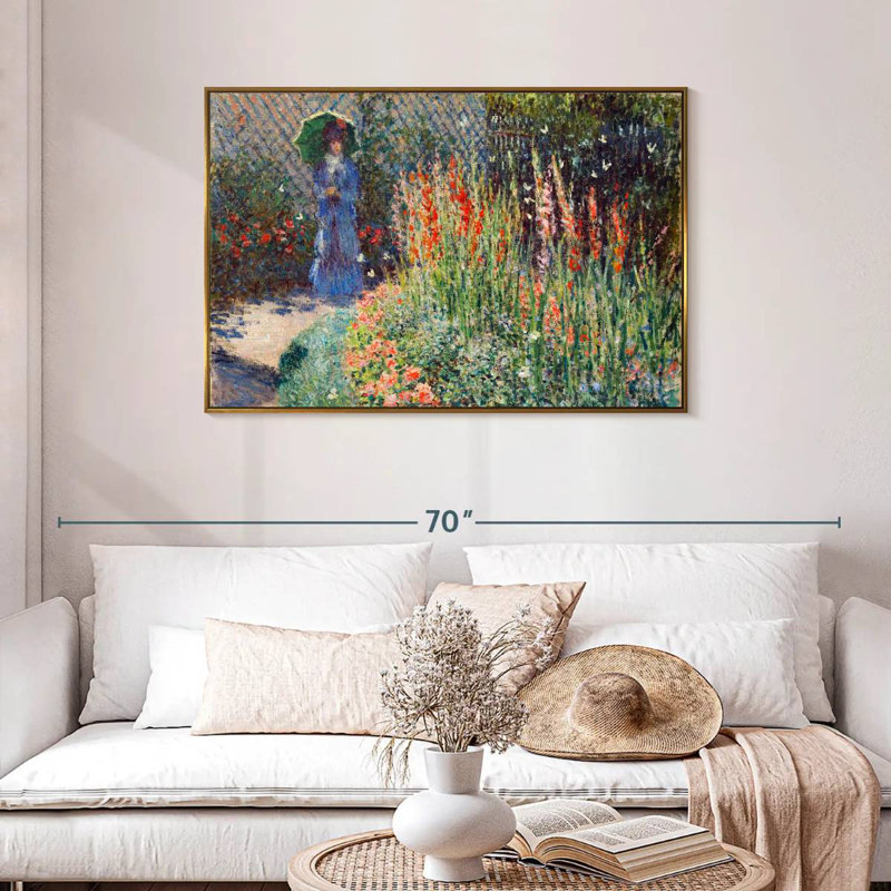 Lit à fleurs arrondi 1876, Cadre flottant doré, 43 po x 29 po