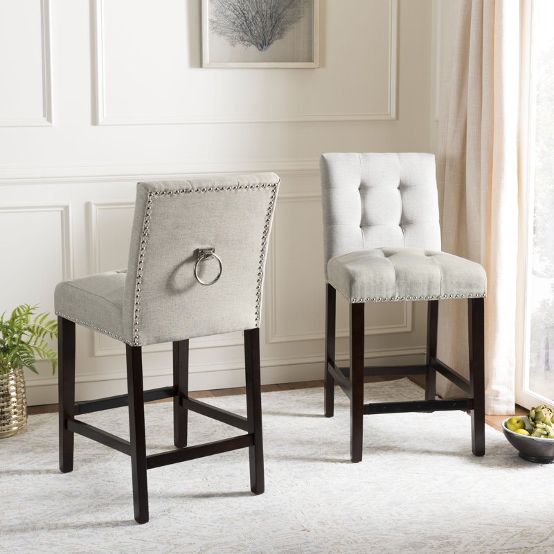 Audrick Upholstered Counter Stool with Solid Wood Frame, Light Gray, Counter Stool (26.5" Seat Height)