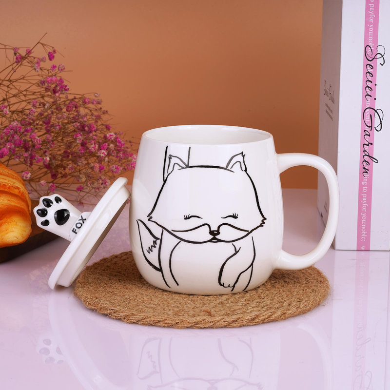 Tasse à café en céramique 16 oz avec couvercle pour téléphone portable Ute Fox