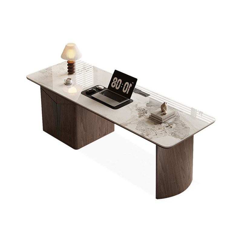 Blanc / brun pierre rectangulaire + bureau en bois massif, Retour à gauche, H 29,53 po x l 78,74 po x P 31,5 po