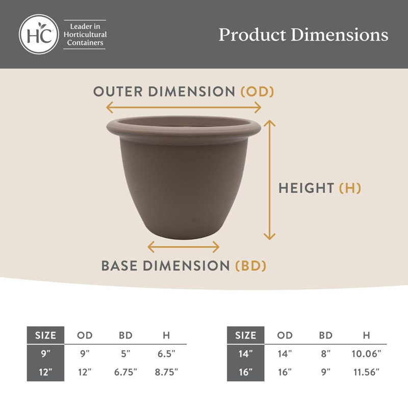 The HC Companies Sevilla Self-Watering Pot with Internal Disk, 14 Inch, White, 10.06" H x 14" W x 14" D, White