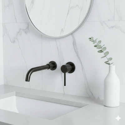 Wall Mounted Bathroom Faucet, Single Handle Brass Vessel Sink Mixer Tap With Rough-in Valve Included, 360° Swivel Spout In Matte Black
