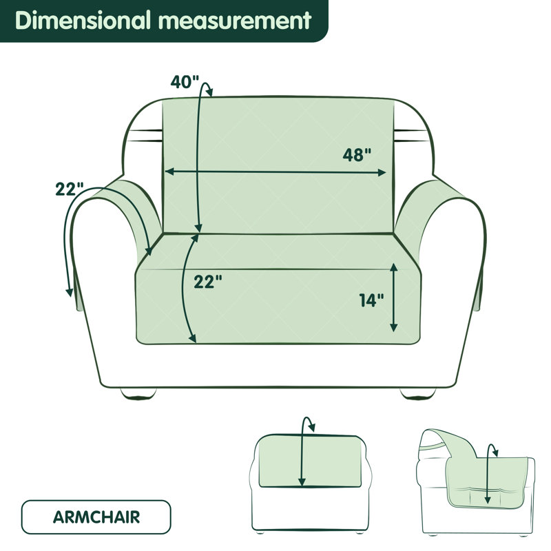 Housse réversible pour fauteuil à coussins carrés / rectangulaires, Microfibre / microsuède kaki, H 76 po x l 92 po x P 22 po
