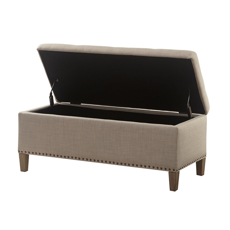 Tufted Top Soft Close Storage Bench, Light Gray