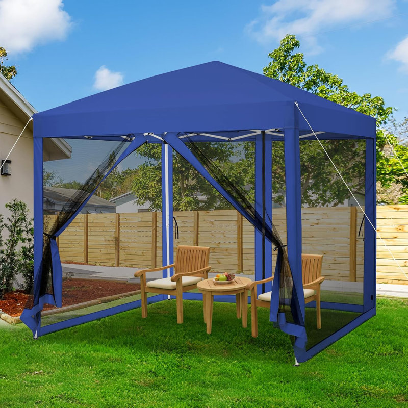 Auvent instantané avec moustiquaire amovible, 2 portes à fermeture à glissière, Bleu, H 96 po x l 96 po x P 96 po