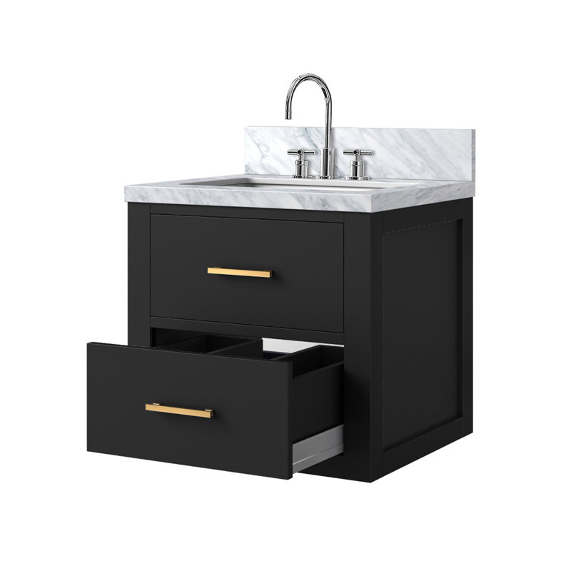 Meuble-lavabo simple noir 20 po X P 18 po D, dessus en acrylique et robinet, Noir