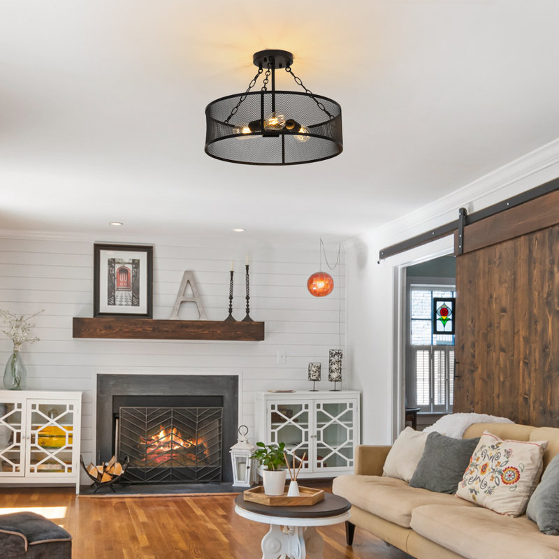 3-Light  Drum Farmhouse Semi-Flush Mount
