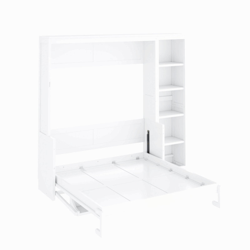 Lit escamotable avec bureau et bibliothèque Murphy, Lit double, Blanc