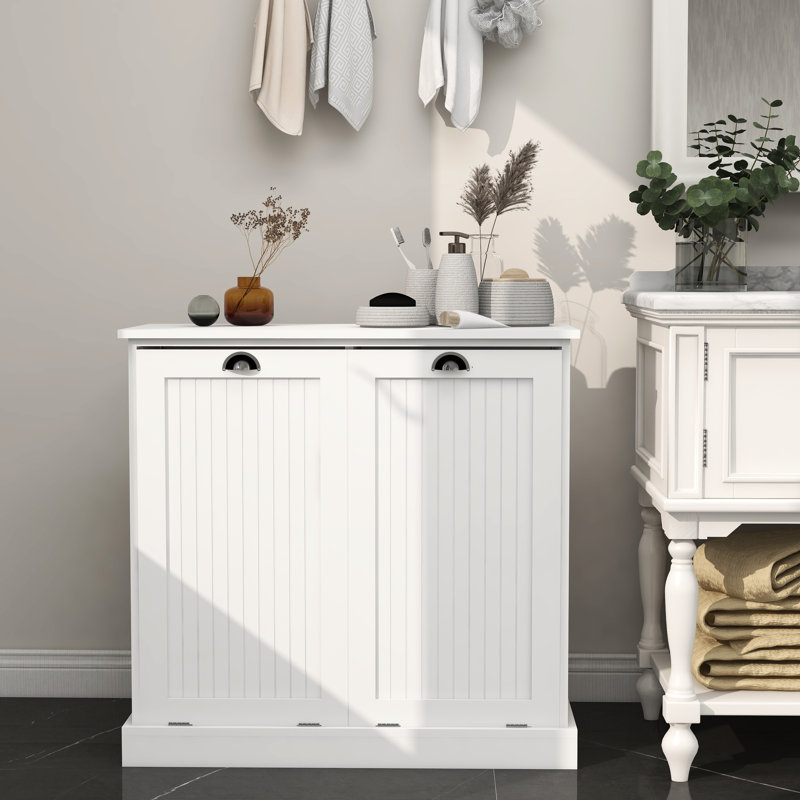 Laundry Sorter Cabinet - White, Made, Painting, Removable Cloth Bags, Easy To Assemble, 100-Pound Load Capacity White With Two Sections, , Painting Applied, Load-Bearing, Assembly Essential