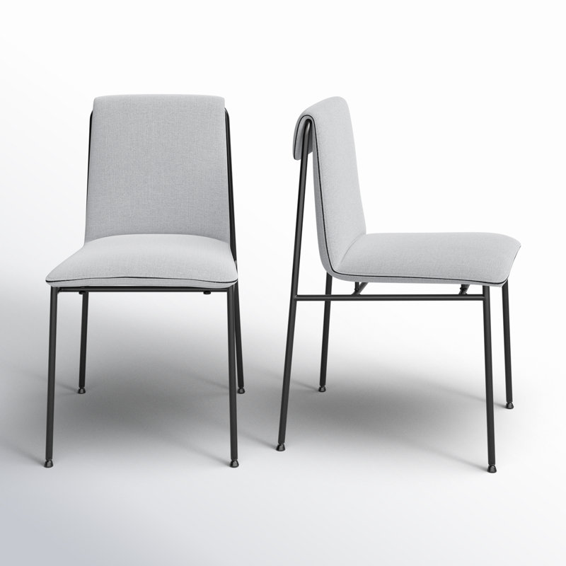 Gray Upholstered Metal Frame Side Chair Set with Steel Legs