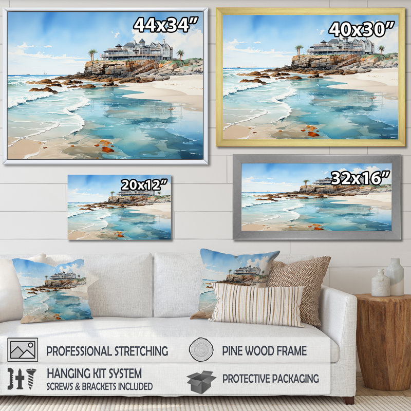 Pinder - Coastal Pier Wall Art, 16" H x 32" W x 1" D, White Single Picture Framed