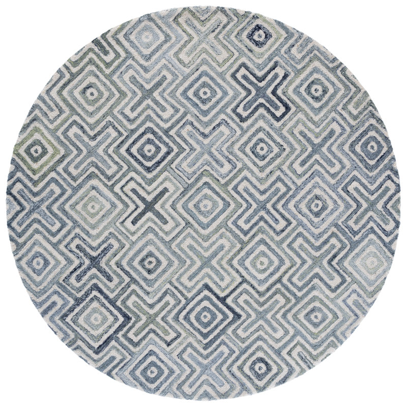 Tapis ivoire / bleu touffeté à la main Gladies, Rond 6 pi