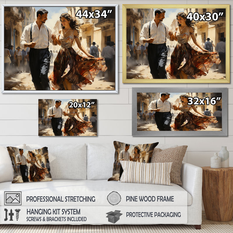 «Cuban Dancers Grace - Cuba Landscape», art mural sur toile, H 30 po x l 40 po x P 1,5 po, Cadre simple noir
