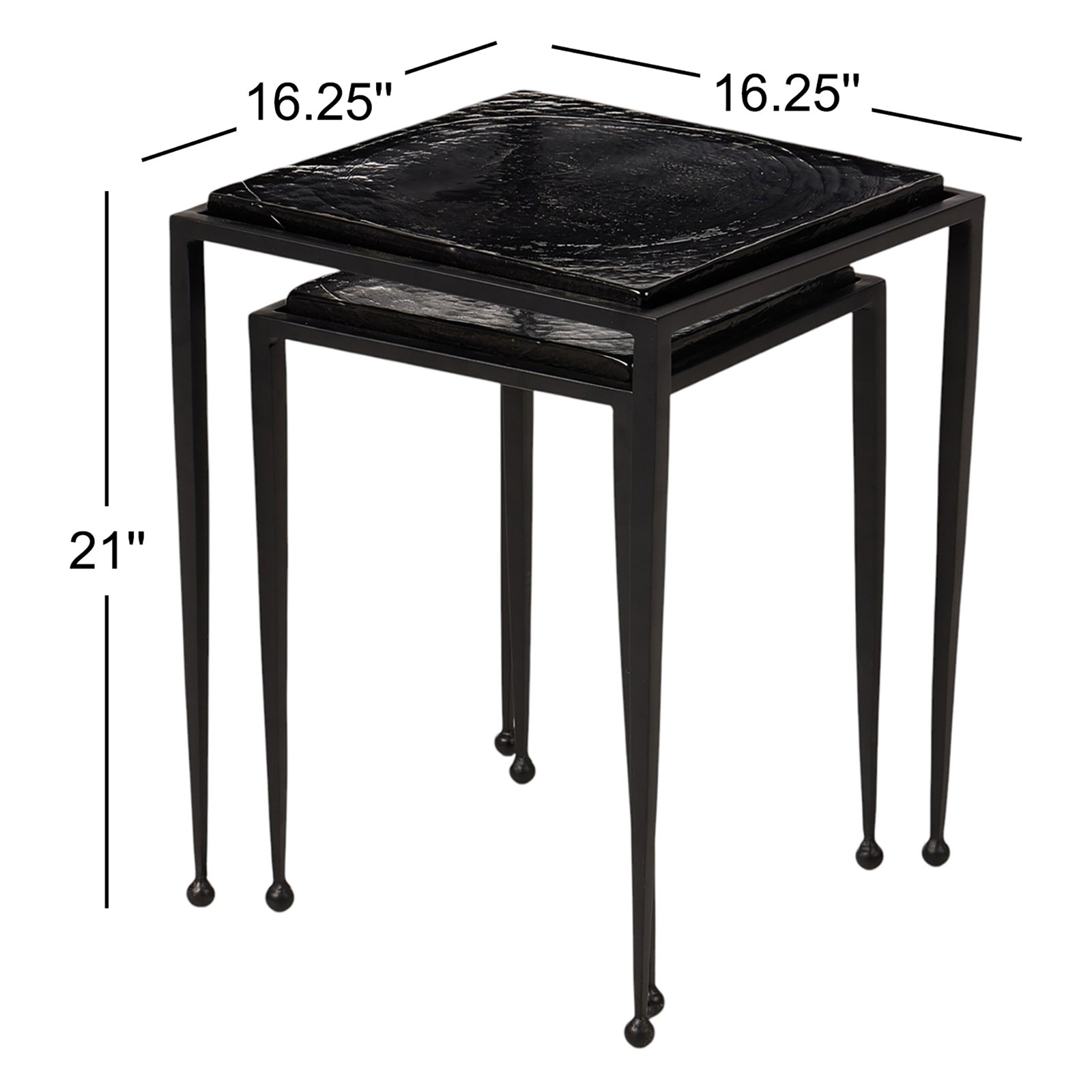 Damiana Glass Nesting End Table, Black
