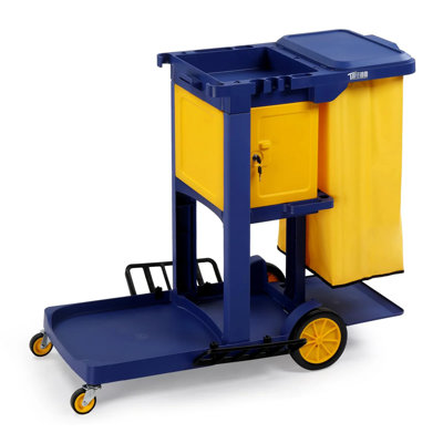3-Tier 500 Lbs Capacity Janitorial Cart With Locker & 15 Gallon Bag 