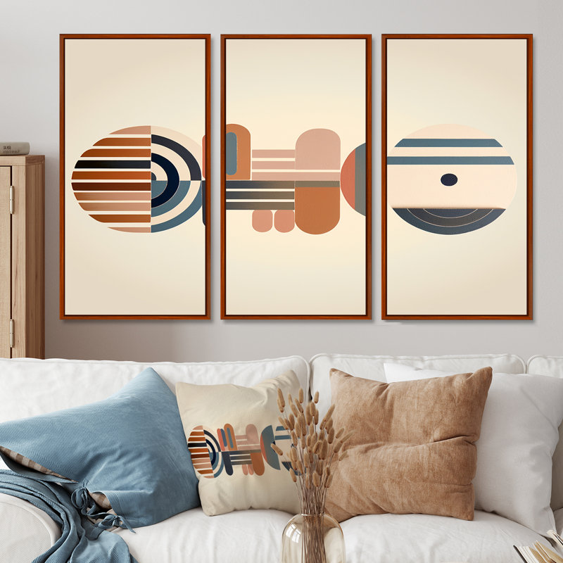 Ensemble d'art mural Minimal Geometrics, H 28 po x l 36 po x P 1 po, Cadre flottant brun