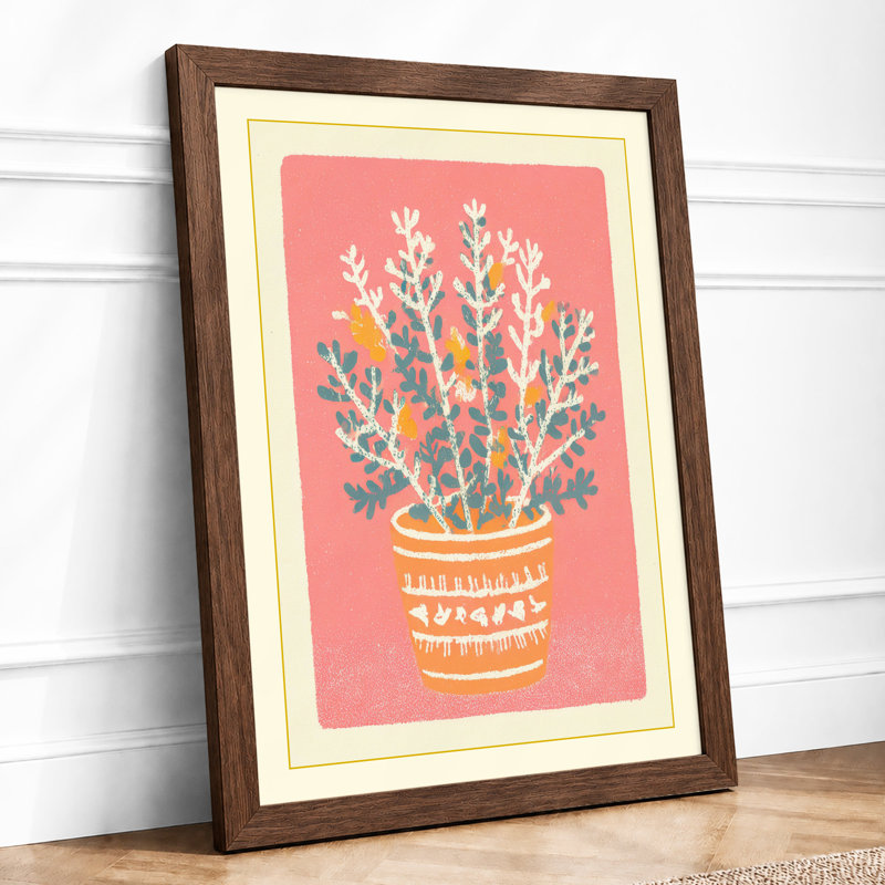Potted Cactus Mid-Century - Single Picture Frame Print, A3 - 42.0 x 29.7 cm, Walnut