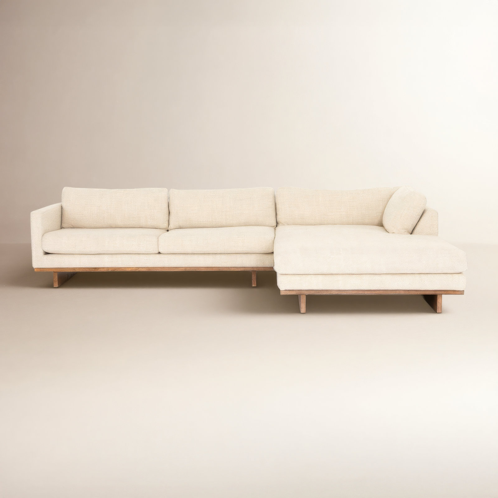 Menades Upholstered Chaise L-Sectional, Right Hand Facing, 32" H x 133" W x 86" D, Irving Taupe Polyester Blend