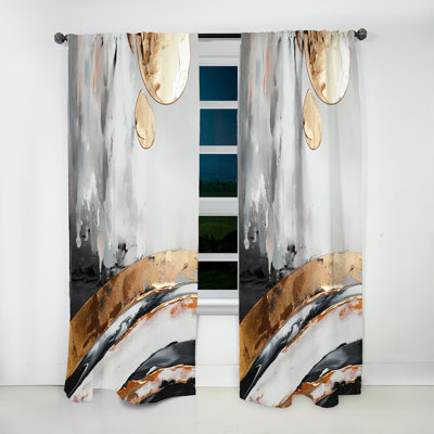 Penington - Gold Grey Marbled Meditations - Modern Curtain - Velvet Room Darkening - 1 panel