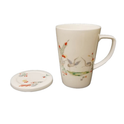 Crane Pattern With Lid Mug