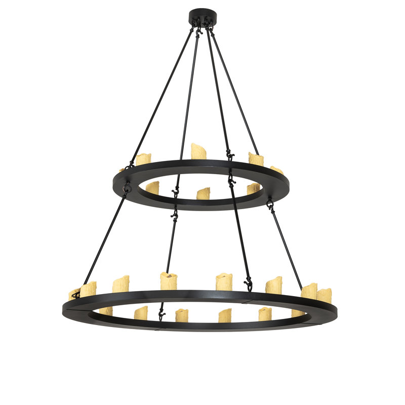 Loxley 24-Light Black Wagon Wheel Chandelier with Faux Candles