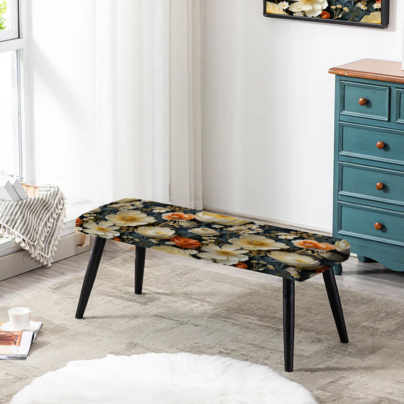 Motif floral de campagne Meadow - Banc noir rembourré floral