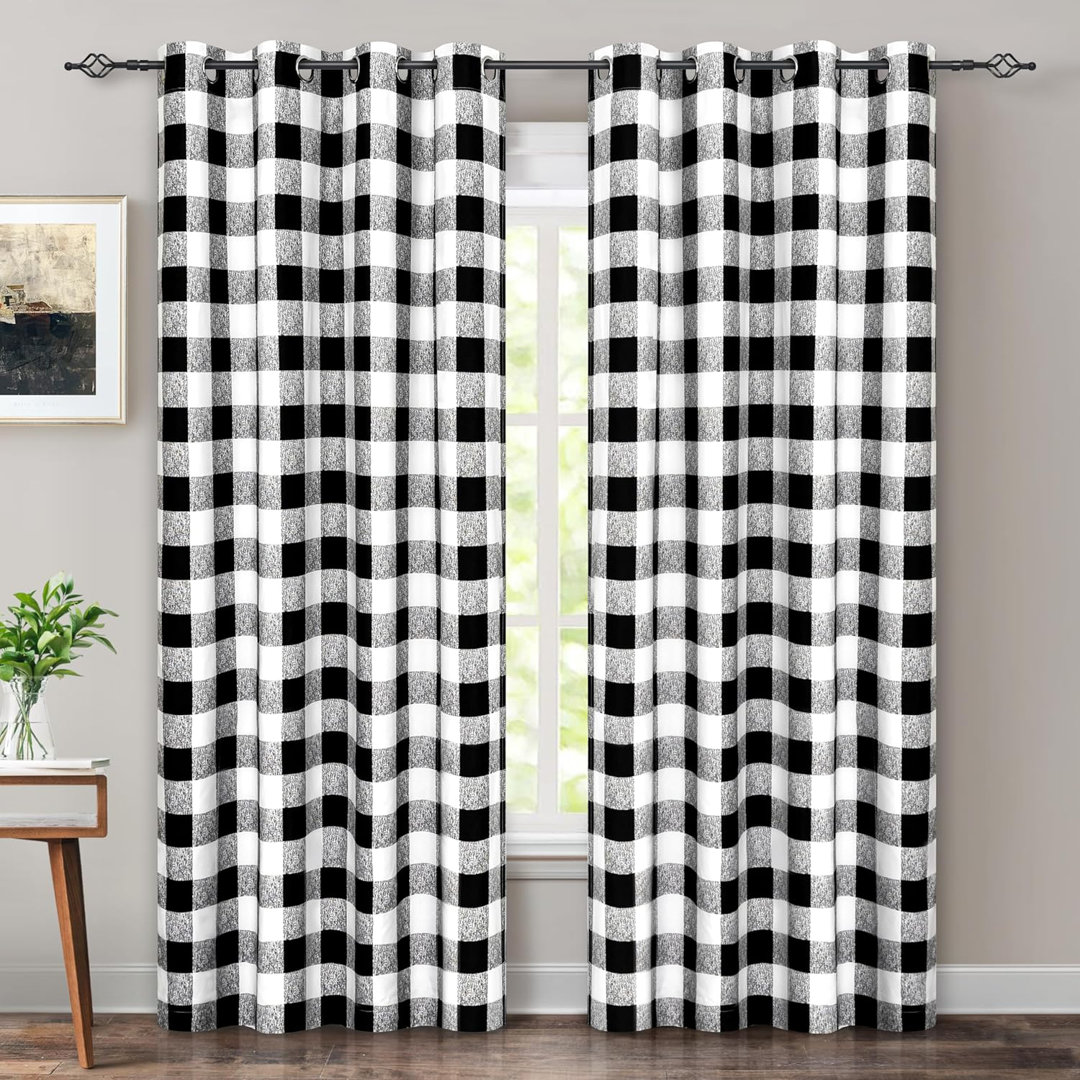 Burtonsville Gingham Buffalo Plaid Check Curtains Blackout Room Darkening Thermal Insulated Black and White Buffalo Checkered Window Drapes for Farmhouse Bedroom Living Room Grommet Curtain 2 Panels (Set of 2) Gracie Oaks Curtain 