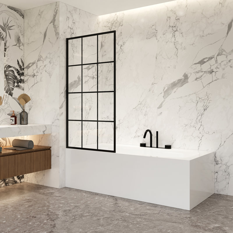 Panneau de douche en verre trempé noir mat 34 po x H 58 po Puente