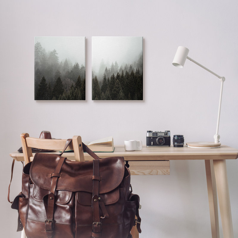 Serene Mountainous Forest Trees Nature Hazy Sky par Kim Allen, L 16 po x H 20 po, Toile tendue