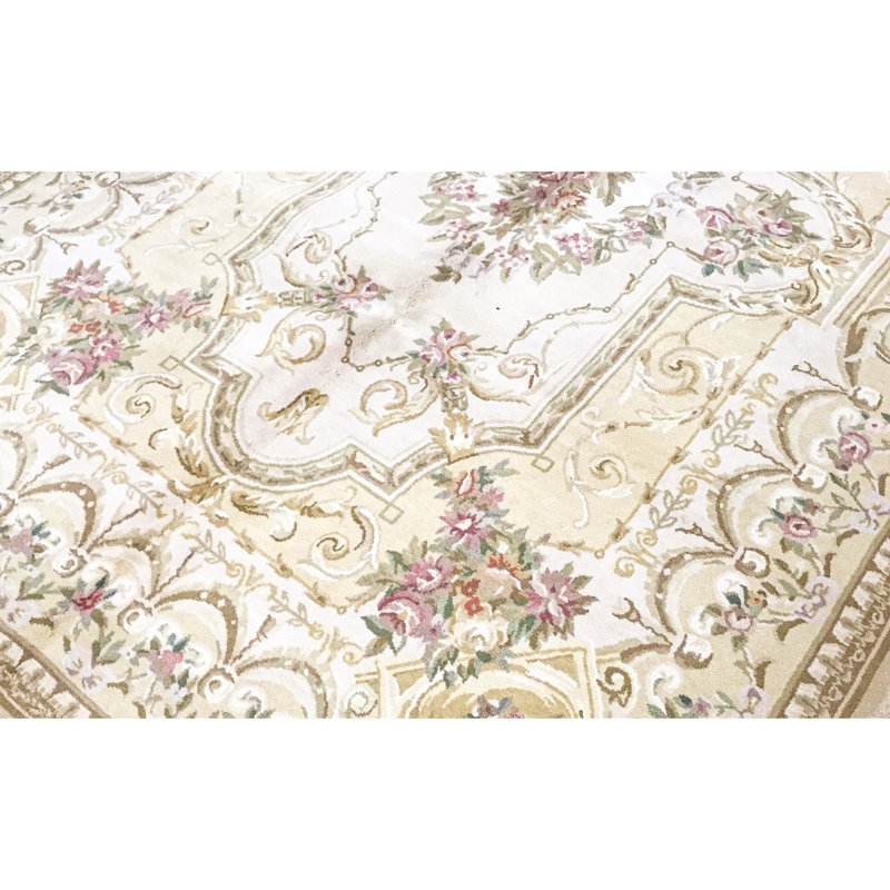 Hand-Knotted High-Quality Ivory and Gold Area Rug