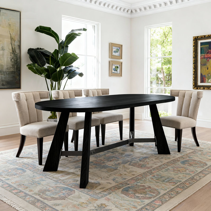Table de salle à manger 70,86 "pour 6 à 8 personnes, table de cuisine en bois, table de salle à manger rustique avec pieds fuselés robustes, table de cuisine pour la maison et le salon (noir)