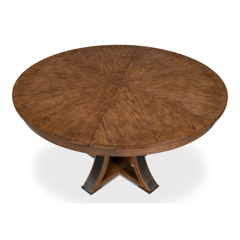 Tower Round Solid Oak Dining Table, Light Mink/Dark Hammered