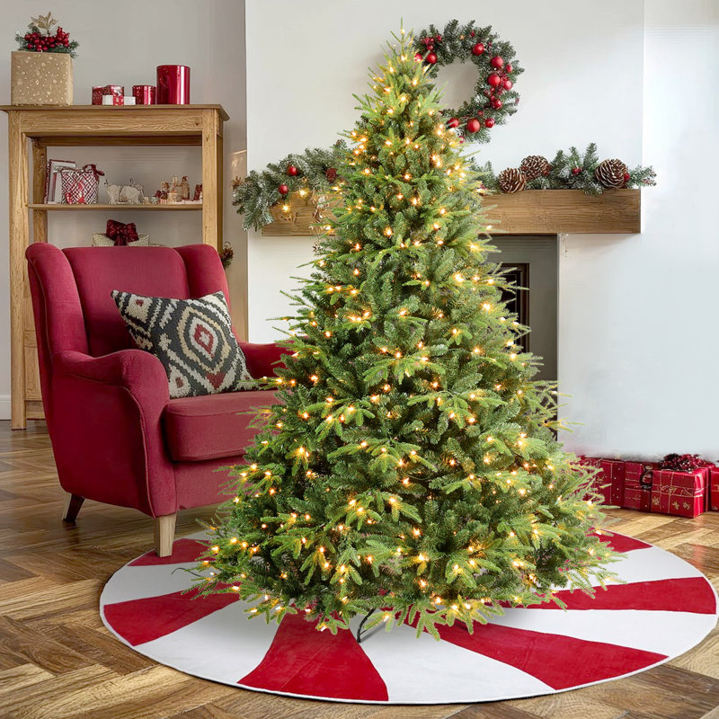Prelit Artificial Full Christmas Tree with PE & PVC Tips, Premium Pre-Lit Holiday Xmas Tree with UL Incandescent Lights, Metal Hinges & Foldable Base for Home Office Party